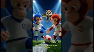 Monkey Football Battle! Blue vs Red Team | Owl Referee | 3D Animation