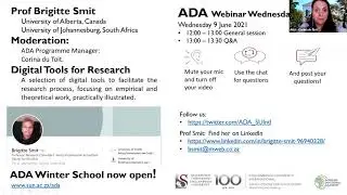 Digital Tools for Research, Prof Brigitte Smit. ADA Webinar 5: 9 June 2021.