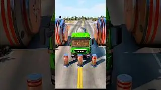 Cars & School Bus vs Giant Pit Bollards Crash #4 - BeamNG.Drive 🤯 #shorts #beamngdrive #drift #viral