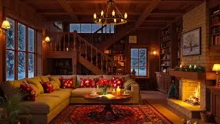 Cozy Cabin Ambience on a Winter Night ❄️ Relaxing Jazz Music & Fireplace Sounds for Work and Study