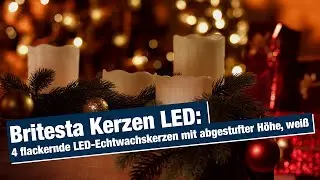 Britesta Kerzen LED: 4 flackernde LED-Echtwachskerzen mit abgestufter H&ouml;he, wei&szlig;