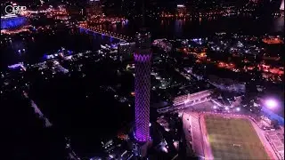 Cairo Tower from ABOVE at night - Drone Video