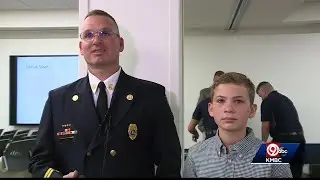 Boy honored for calling 911 when firefighter dad suffered heart attack