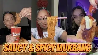 Saucy & Spicy Mukbang 🌶️ | Ultimate Chicken, Noodles & Wrap Feast | No Talking ASMR