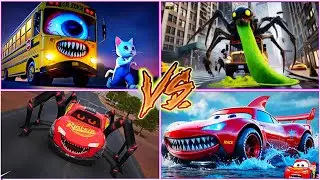School Bus Monster🆚Infected Bus🆚MCqueen Spider🆚MCqueen shark🎶 Tiles hop EDM Rush 🎶