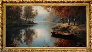 Impressionist autumn lake in forest | Framed tv art lake | relaxing piano music