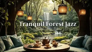 Tranquil Forest Jazz 🍵 | Serene Teahouse with Waterfall View &ndash; Relax Your Mind in Nature's Embrace