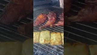 Cherry wood smoke tonight! Chicken with A&O feather duster and a little Haloumi