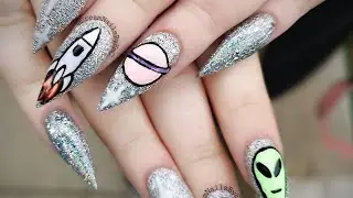 Cute space nail art | acrylic nails | #watchmework | galaxy nails