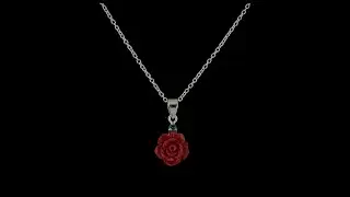 3D Carved Red Rose Flower Pendant Necklace 925 Sterling Silver