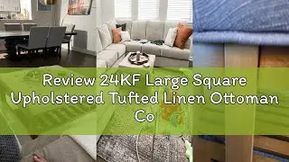 Review 24KF Large Square Upholstered Tufted Linen Ottoman Coffee Table, Large Footrest Ottoman with