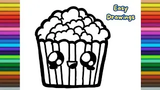 How to Draw a Cute Popcorn Box | Easy Step-by-Step Drawing for Kids | drawing and coloring for kids