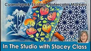 Cyanotype Printing & Ecoline Brush Tip Markers by Royal Talen's.  In the Studio January Class 4 of 4
