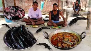 Desi Magur fish curry cooking and eating in village