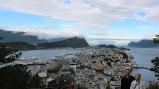 ALESUND NORWAY, climbing the steps to the viewing platform, July 2016
