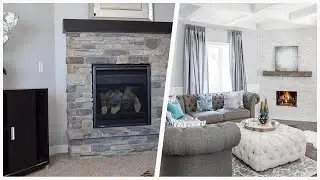 75 Living Space With Gray Walls And A Corner Fireplace Design Ideas You'll Love 🔴