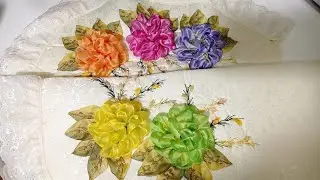# 127 ROSA ORGANZA SATINADA EN JGO DE BAÑO (RIBBON EMBROIDERY / RIBBON FLOWERS)
