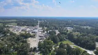 Chadbourn, NC flyover up Brown Street. 