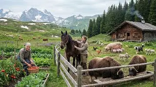 Bountiful Fruit & Vegetable Harvest in the Fields, Caring for and grooming horses after winter.