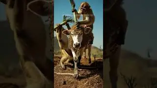 Monkeys try to rescue cow from bee attack | Animal Rescue #shorts #animals #wildlife