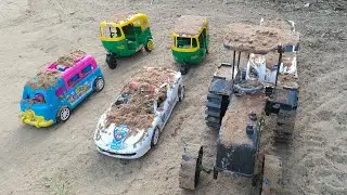 Muddy mini auto rickshaw wala khilona | police car tractor trolley mud toys | CSR KIDS TV