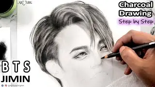 How to draw BTS Jimin | Step by Step face drawing tutorial | BTS charcoal drawing - ART Tube