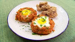 Huevos en nido de vegetales / bocaditos de pollo