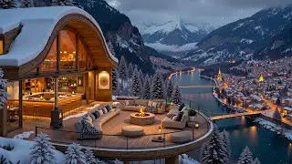 Warm Jazz Playlist by the Fireplace at a Snowy Riverside Café ☕ Winter Night Jazz for Unwind & Study