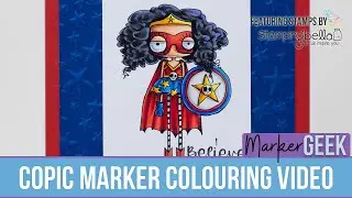 Copic Marker Colouring Stamping Bella Oddball Girl Power rubber stamp