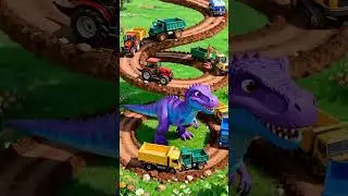 Colorful Dinosaur with Toy Trucks 🦖🚜 | Kids Fun Short
