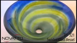 TIS-321 Blue Glass Sink with Green and Yellow Swirls