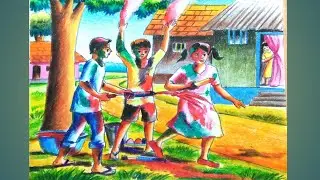 How to draw a holi festival/Holi festival drawing with oil pastels