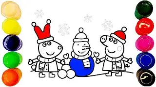 Peppa and Rebecca Building a Snowman ⛄🐷🐰💖 | Fun Coloring for Kids and Toddlers
