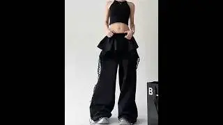 1135095527 - Drawstring Waist Lace Panel Layered Skirt Overlay Wide Leg