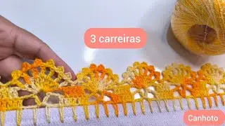 #104Barrado fácil e rápido para Panos de prato(canhoto )#crochet #barradinho#croche 