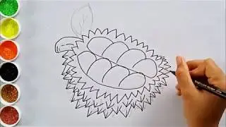 Glitter durian fruit drawing and coloring pages for kids and toddlers
