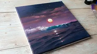 purple aesthetic seascape painting / easy acrylic painting ideas for beginners 💜