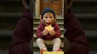 Baby monkey eats bread toast for first time 🥪 his reaction is say everthing!😂 #shorts