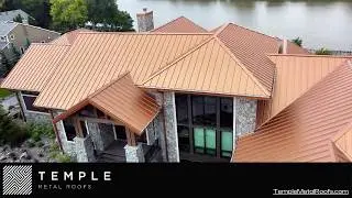 Aged Copper Snap Lock Roof & Wood-Grain Metal Siding | Custom Home Exterior by Temple Metal Roofs