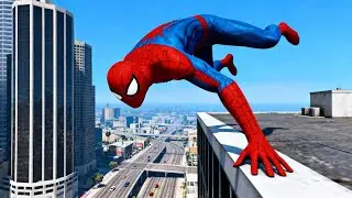 SPIDERMAN CRAZY JUMPS & FALLS 😱 | Extreme Rooftop Fails in GTA 5 (Spider-Man Gameplay)