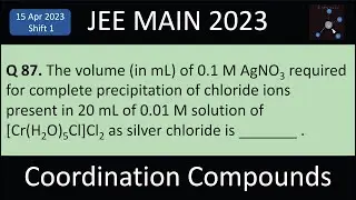 The volume (in mL) of 0.1 M AgNO3 required for complete precipitation of chloride ions present in 20