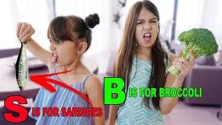 Last to STOP Eating Their ONE LETTER Food WINS $100 Challenge! | Emily and Evelyn