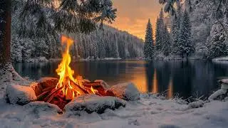 You’re Sitting by a Campfire 🔥 Winter River Sunset with Crackling Fire Sounds