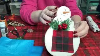 Thrift store snowman makeover #snowman #letitsnow #snowmandecor #snowmanDIY #buffalocheck