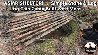 ​ASMR SHELTER! 🪵 Simple Stone & Log Cabin Built with Moss | Cozy Wilderness Survival 🌲