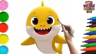 How to Draw Baby Shark 🦈💙 | Easy Cartoon Drawing, Painting & Coloring for Kids & Toddlers