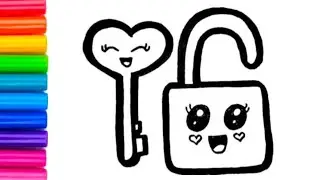 Cute Lock Key Drawing Painting Colouring for kids, Toddlers || Easy step by step Colourful Drawing..