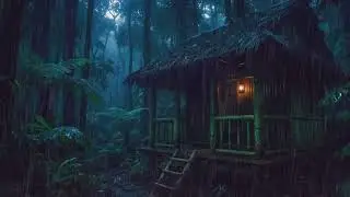 Bamboo hut in tropical Forest with Heavy Rain ASMR