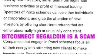 BITCONNECT REGALCOIN A SCAM PONZI SCHEME