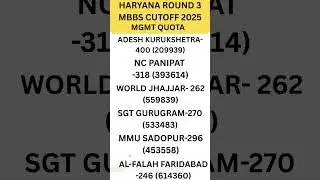 Haryana MBBS Round 3 Cutoff2025 Management Quota Cutoff #mbbs2025 #mbbscutoff2025 #haryanambbs #neet